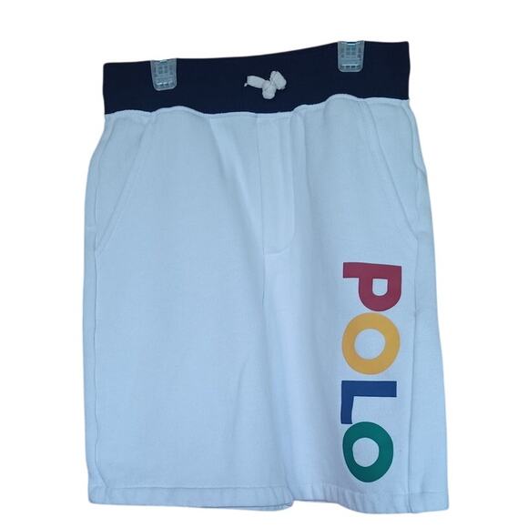 Polo Ralph Lauren Boy's White Shorts Fleece Drawstring Elastic Waist Size 8 - Picture 1 of 7